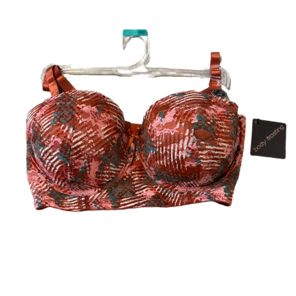 Body Frosting 38D Lace Underwire Bra Multicolor Floral Print NWT